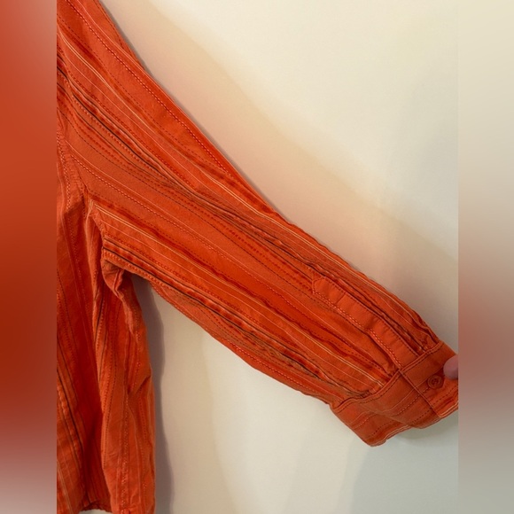 Breckenridge Orange Casual Button Down Shacket with Pintuck Pleats - Picture 3 of 9